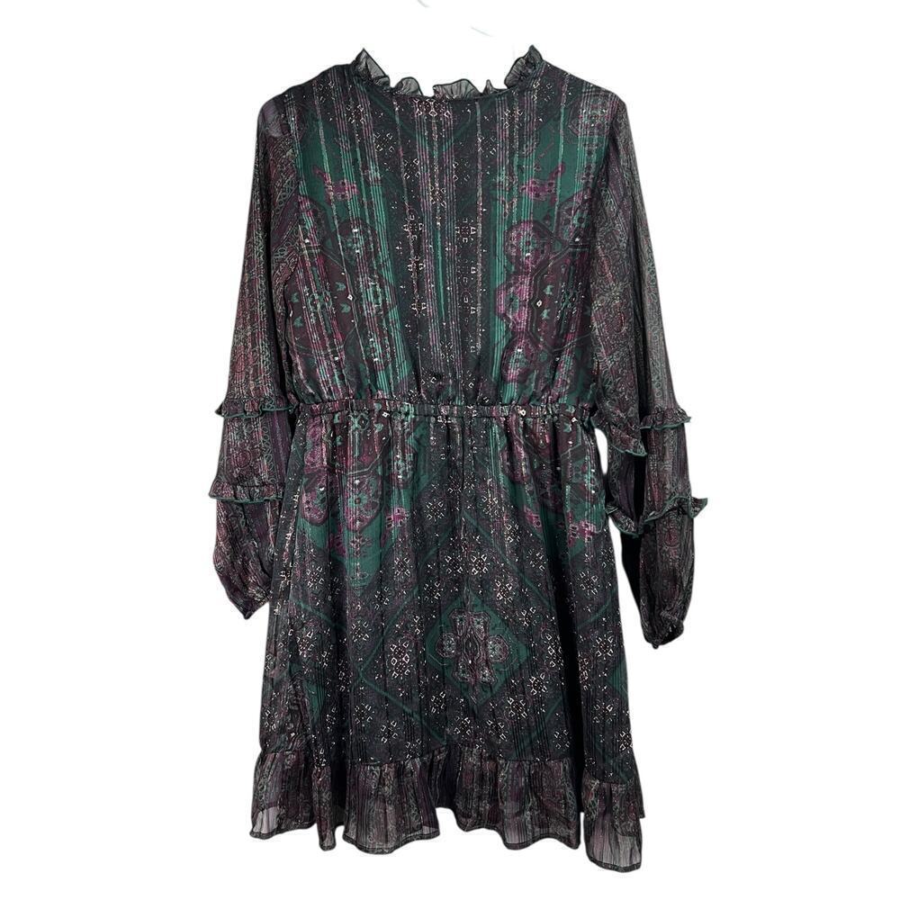 Frye & Co LS Floral Fit & Flare Button Front Dress Medium - Picture 16 of 16